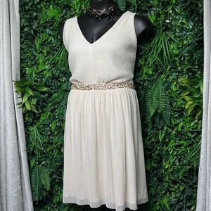BCX Dress Womens Size 22W Cream Shimmer Pleated Beaded Waist Cocktail Dress 3709